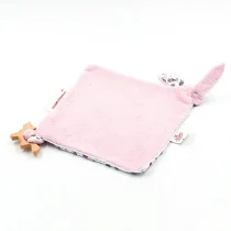 Doudou Chat rose en bambou/coton avec son anneau de dentition