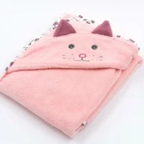 Cape de bain rose brodée Chat