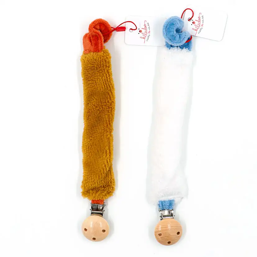 9.Attache-tétine moutarde et blanc