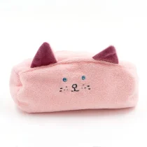 Trousse rose brodée Chat en bambou/coton doublée de coton Oeko-Tex déperlant